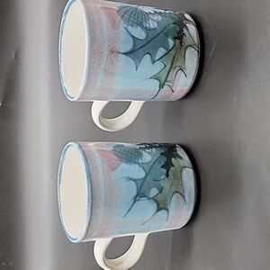 The Tain Pottery Scotland Leaves Thistle Glenaldie Pattern Mug Cup 3 1/8" Tall